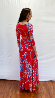 Vestido USA Rojo con Flores Azules Talla s/m