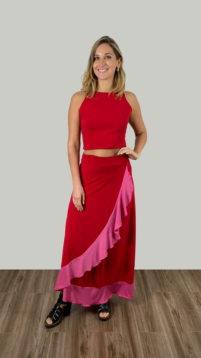 Falda Rocío Roja Rosada