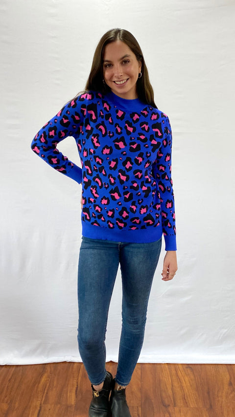 Sweater Leo Azul con Fucsia