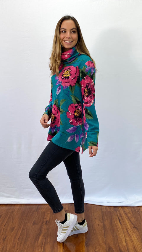 Sweater Ofelia Turquesa Flores