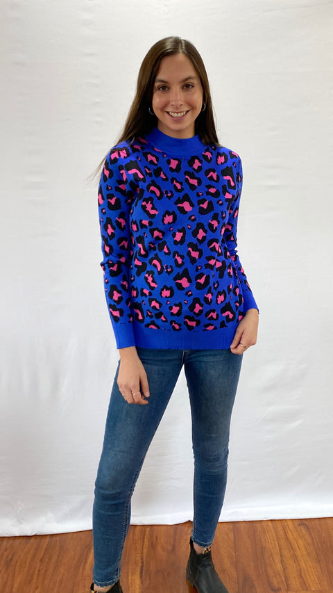 Sweater Leo Azul con Fucsia