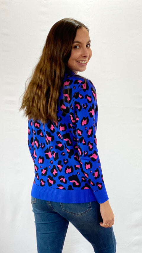 Sweater Leo Azul con Fucsia