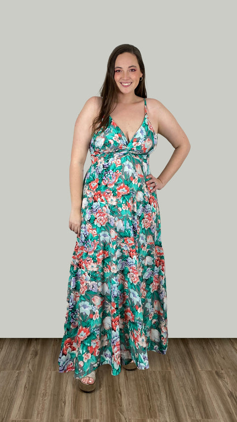 Vestido Sofia Verde Flor XL