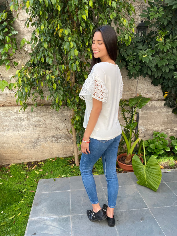 Polera Rosa Macramé