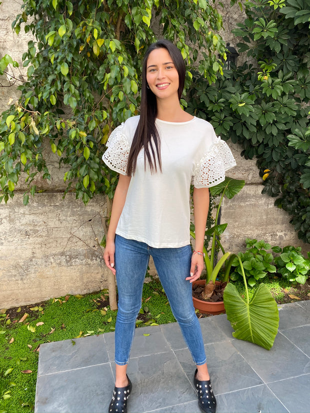 Polera Rosa Macramé