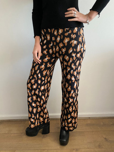 Pantalón Aura Lanilla Print Negro Dorado